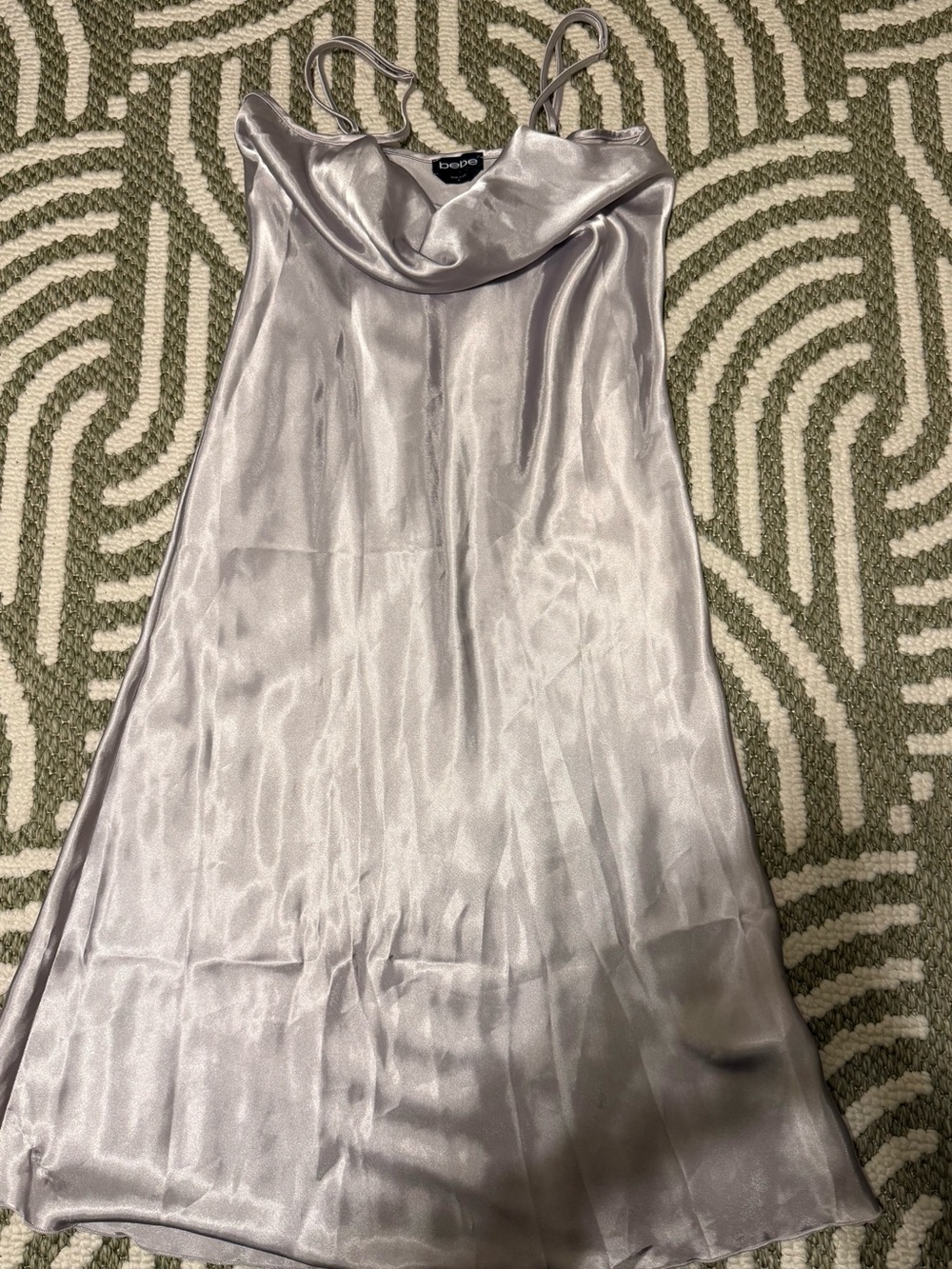 Boohoo Silver Satin Cowl Neck Slip Dress Bebe